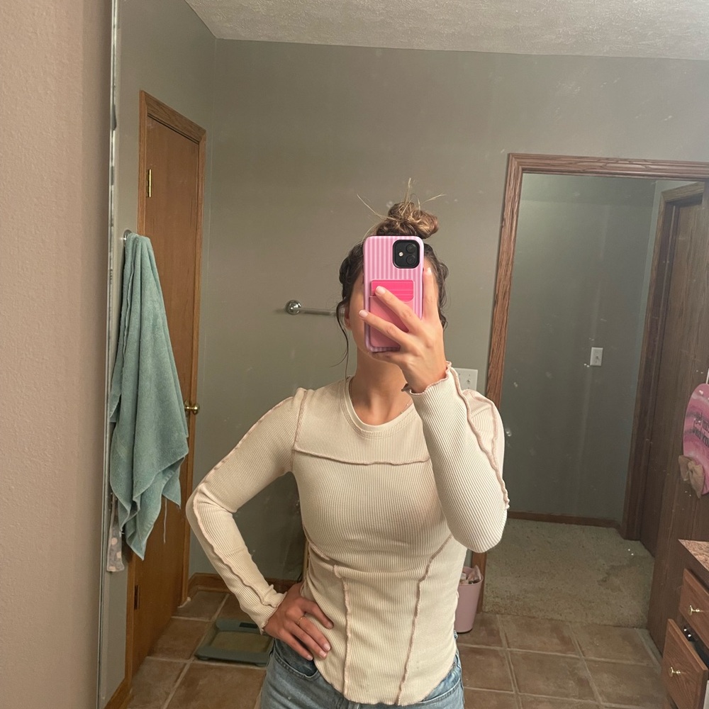 Urban Outfitters Cream Long Sleeve Bodysuit